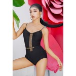 WT636Women's Spaghetti Strap Latin Dance Bodysuit, Fishnet Mesh Cutout Practice Competition Dancewear
