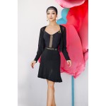 WT639Women's Sheer Mesh Cropped Shrug, Long Sleeve Open Front Latin Dance Cover‑Up for Practice & Performance