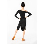 HSQ374-2 Kids High Waist Ruched Ruffle Latin Half Skirt