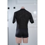 DX041Mens Short Sleeve Rhinestone Mesh Latin Ballroom Costume