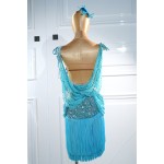 DX028Ladies Rhinestone Fringe Mesh Ballroom Latin Costume